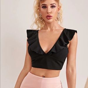 Black Ruffle Crop Top